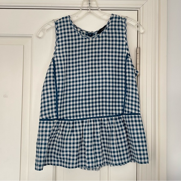 Gingham Sleeveless Peplum Top - Blue and White - Picture 3 of 7